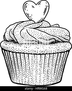 Cupcake-Illustration, Zeichnung, Gravur, Tinte, Strichzeichnungen, Vektor Stock Vektor