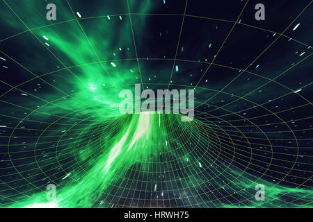 Wurmloch im Raum, interstellaren Verwerfung, Reisen Trog Raum und Zeit, 3D-Rendering Stockfoto