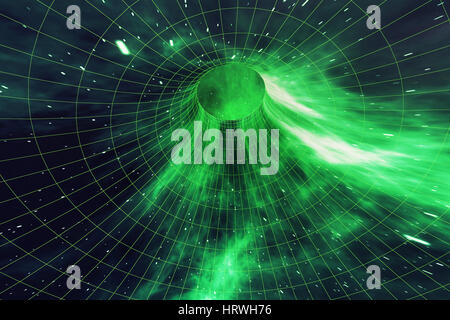 Sterne-Warp oder Hyperraum, abstrakte Geschwindigkeit Tunnel Verwerfung im Raum. Quer durch das Universum. 3D-Rendering Stockfoto