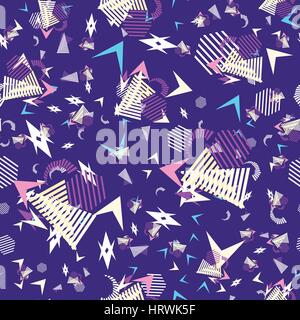 Lustige Muster, Memphis-Stil. Geometrische Muster. Vor Ort, Dreiecke, Linien. Stock Vektor