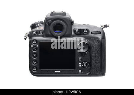 BANGKOK, THAILAND - 29. September 2014: Nikon D810 Kameragehäuse, die erste digitale Spiegelreflexkamera im Nikon Geschichte zu eine minimalen standard-Empfindlichkeit von ISO 64 bieten. Stockfoto