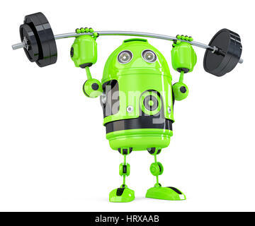 Powerfull Green Robot. Technologie-Konzept. Isoliert auf weiss. Clipping-Pfad enthält. Stockfoto