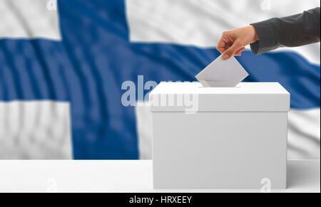 Wähler auf einen Verzicht auf Finnland Flagge Hintergrund. 3D illustration Stockfoto