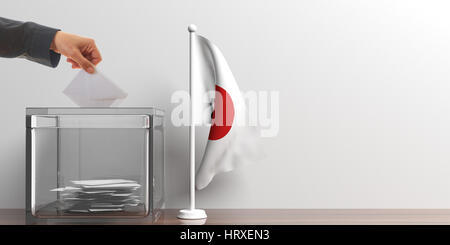 Glas-Urne und eine kleine Japan-Flagge. 3D illustration Stockfoto