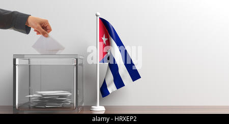 Glas-Urne und eine kleine Kuba Flagge. 3D illustration Stockfoto