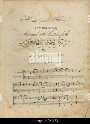 Noten-Cover-Bild des Liedes "Home Sweet Home A Lieblings Air", mit ursprünglichen Autorschaft Noten lesen "Angeordnet mit Variationen für das Piano-Forte von T Valentine", USA, 1900. Der Verlag als "Mesier, 28 Wall St." aufgeführt ist, die Form der Komposition ist "Thema und Variationen", die Instrumentierung ist "Klavier", liest die erste Zeile 'None' und der Abbildung Künstler als 'None' aufgeführt ist. Stockfoto