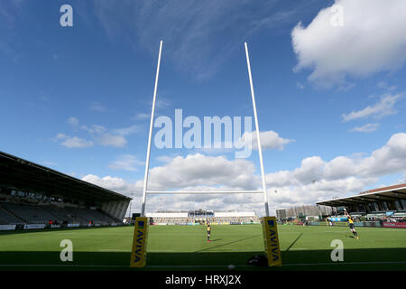 Ein Überblick über den Boden vor der Aviva Premiership match bei Kingston Park, Newcastle. Stockfoto