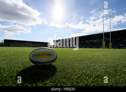 Ein Überblick über den Boden vor der Aviva Premiership match bei Kingston Park, Newcastle. Stockfoto