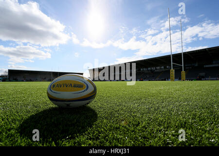 Ein Überblick über den Boden vor der Aviva Premiership match bei Kingston Park, Newcastle. Stockfoto