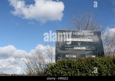 Ein Überblick über den Boden vor der Aviva Premiership match bei Kingston Park, Newcastle. Stockfoto