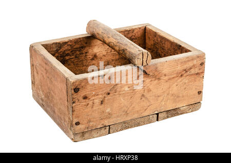 Alte Holzkiste isoliert auf weißem Hintergrund Stockfoto