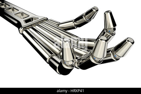 Metallische Roboterhand isoliert auf weißem Hintergrund 3D-Rendering Stockfoto