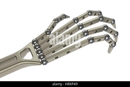 Metallische Roboterhand isoliert auf weißem Hintergrund 3D-Rendering Stockfoto