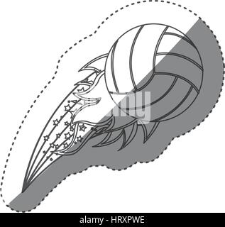 Aufkleber-Graustufen-Kontur mit Olympische Flamme mit Volleyball ball Stock Vektor