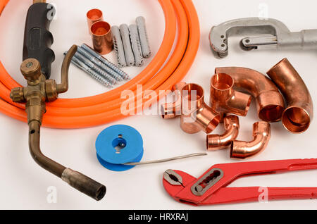 Werkzeuge für Kupfer-installation Stockfoto