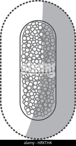 Aufkleber monochrome Silhouette Pille in Kapsel Form mit Granulat in medizinischen Stock Vektor