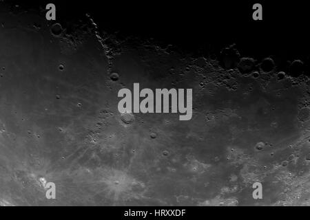 Nahaufnahme von der Mondoberfläche. Haupt-Objekte und Bereiche: Mare Insularum, Copernicus, Eratosthenes, Reinhold, Lambert, sekundäre Krater Copernicus, Fra M Stockfoto