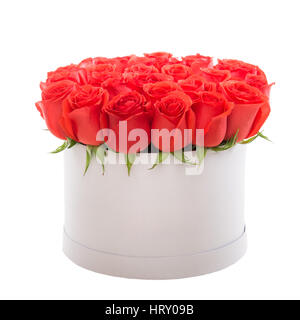Rote Rosen in weiß Luxus Geschenkbox. Blumenkasten. Stockfoto