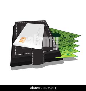 Kreditkarte und Brieftasche mit Dollar realistisch detaillierte geometrische Gestaltung mit isoliert auf weißem Hintergrund. Illustration für Ihr Design. Stock Vektor
