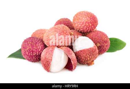 Litschi-Stapel von Litschi Früchte isolierte auf weiß Stockfoto