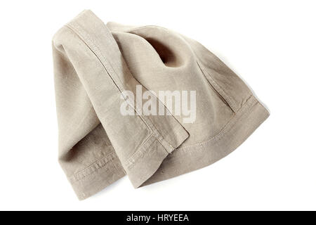 Crmpled Leinen-Serviette auf weiß Stockfoto