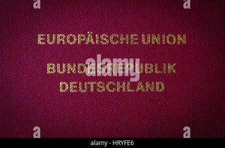 Text vom deutschen Pass (Europäische Union Bundesrepublik Deutschland) Stockfoto