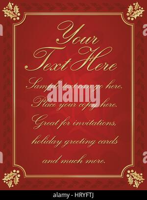 Rot und eleganten Gold Holly begrenzt Hintergrund mit Platz für Ihren eigenen Text. Stock Vektor