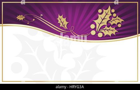 Purpur und Gold Holly geschmückt Geschenkanhänger mit Platz für Ihren eigenen Text. Stock Vektor