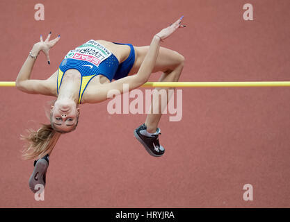 Belgrad, Serbien. 4. März 2017. Yuliya Levchenko aus der Ukraine in Aktion im Hochsprung Finale bei den European Athletics Indoor WM 2017-Finals in Belgrad, Serbien, 4. März 2017. Foto: Sven Hoppe/Dpa/Alamy Live News Stockfoto