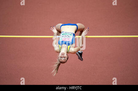 Belgrad, Serbien. 4. März 2017. Yuliya Levchenko aus der Ukraine in Aktion im Hochsprung Finale bei den European Athletics Indoor WM 2017-Finals in Belgrad, Serbien, 4. März 2017. Foto: Sven Hoppe/Dpa/Alamy Live News Stockfoto