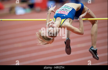 Belgrad, Serbien. 4. März 2017. Yuliya Levchenko aus der Ukraine in Aktion im Hochsprung Finale bei den European Athletics Indoor WM 2017-Finals in Belgrad, Serbien, 4. März 2017. Foto: Sven Hoppe/Dpa/Alamy Live News Stockfoto