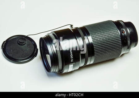 Isolierte Tele-Objektiv mit 70 bis 210 mm Stockfoto