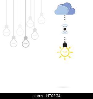 Symbol für kreative Glühbirne mit Cloud-computing-Konzept Zeichen und Unterschied. Wirtschaft, Technik und Industrie-Idee. Vektor-illustration Stock Vektor