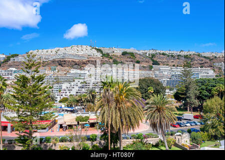 Blick auf den Ferienort Puerto Rico. Kanarische Inseln, Gran Canaria, Spanien Stockfoto