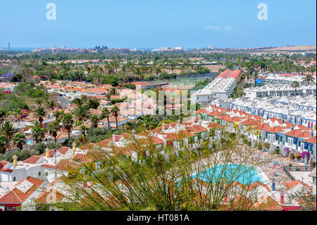 Panoramische Ansicht der Badeort Playa del Ingles. Maspalomas, Gran Canaria Stockfoto