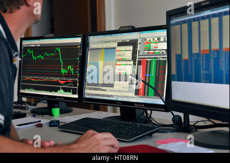 Aktienhändler arbeiten am Computer, online, trading finanzielle Händler mit Bildschirmen Stockfoto