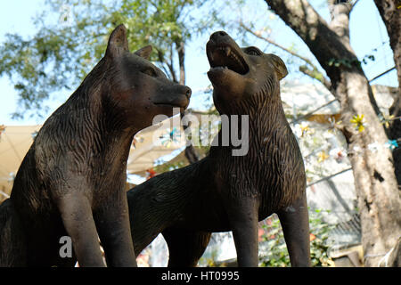 Die Kojoten Brunnen an der Jardin Centenario der Coyoacan, Mexiko Stadt Stockfoto