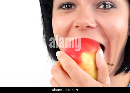 Frau Isst Apfel - isst Frau Apfel Stockfoto