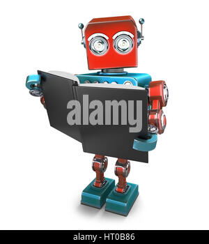 Vintage-Roboter mit Büchern. Isoliert auf weiß. Clipping-Pfad enthält Stockfoto