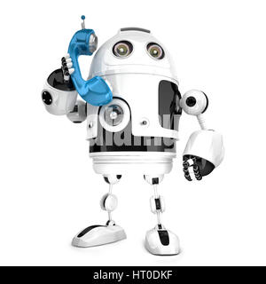 3D Roboter mit Handy Tube. Isoliert auf weiß. Clipping-Pfad enthält Stockfoto