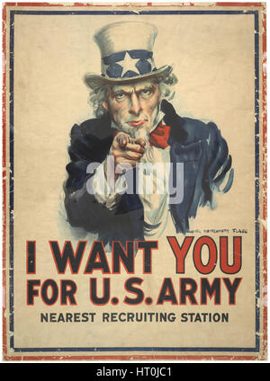 Weltkrieg recruiting Poster für die US-Armee mit Uncle Sam Künstlers James Montgomery Flag, c1917. Stockfoto