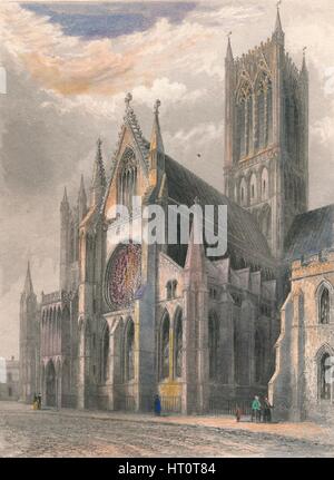 "Lincoln Kathedrale - Blick auf südlichen Querschiff & Central Tower", 1836. Künstler: Benjamin Fältchen. Stockfoto