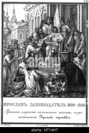 Großfürst Jaroslaw ich als Gesetzgeber (aus illustrierten Karamzin), 1836. Künstler: Chorikov, Boris Artemyevich (1802-1866) Stockfoto