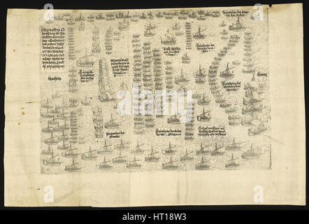 Die Seeschlacht von Lepanto am 7 Oktober 1571, 1571. Künstler: Jenichen, Balthasar (aktive 1560-1590) Stockfoto