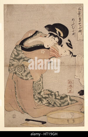 Omu Komachi (Papagei Komachi), aus der serie Sieben Komachi der Freude Viertel, ca 1802. Artist: Utamaro, Kitagawa (1753-1806) Stockfoto