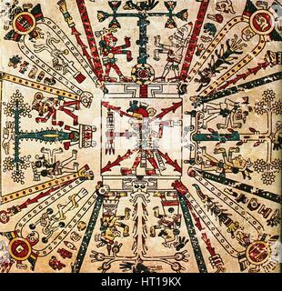 Aztekische Gott Xiuhtecuhtli. Der Codex Fejérváry-Mayer, 15. Jahrhundert. Künstler: Präkolumbische Kunst Stockfoto