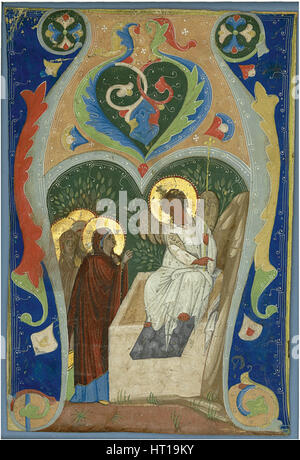 Drei Marien und der feurige Engel am Grab. Initial, ca. 1310. Künstler: anonym Stockfoto