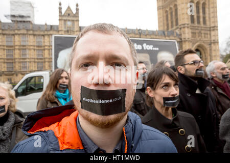 Stoppen Sie die Stille. Eine Kampagne wurde gestartet, in London, für Menschen einzutreten, deren Stimmen in den Brexit Verhandlungen gehört werden wollen. Stockfoto