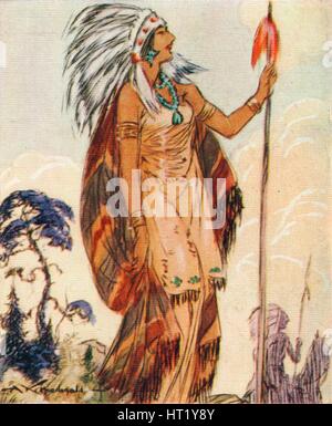 Pocahontas, Tochter des indianischen Häuptlings, John Smith, 1937 gerettet. Künstler: Alexander K MacDonald Stockfoto