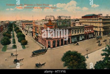 Habana: Prado, Neptuno y Hotel Plaza. Prado, Central Park und Plaza Hotel, c1910. Künstler: unbekannt Stockfoto